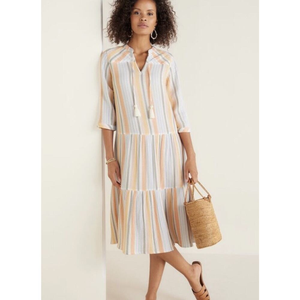 Soft Surroundings Women size PXS Rainbow Striped Tasseled Layered Midi Dress